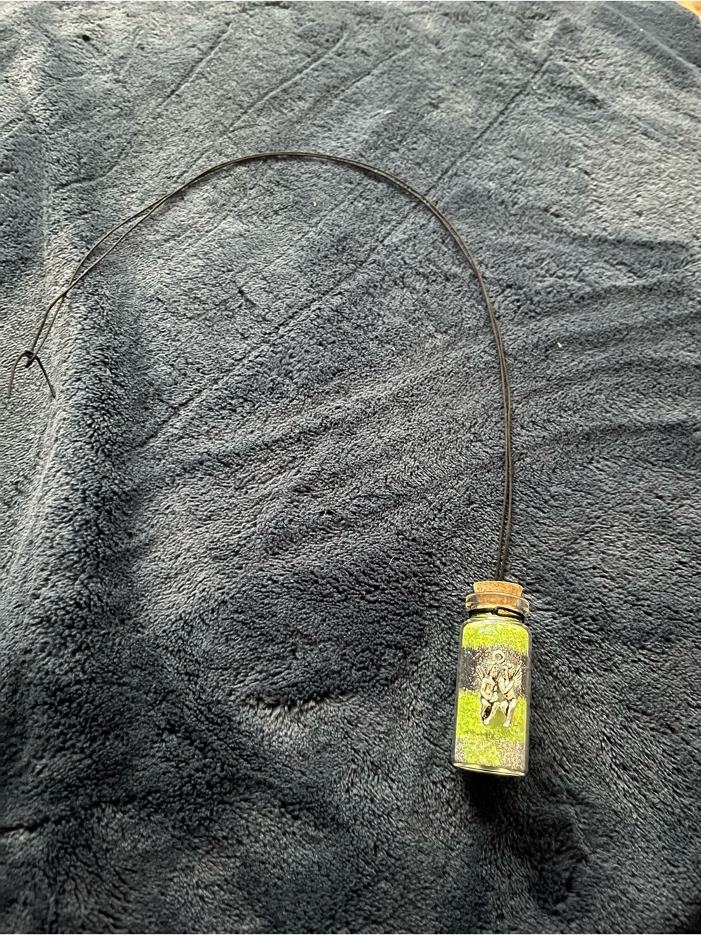 Green & Silver Angel Glass Potion Fairy Bottle Necklace